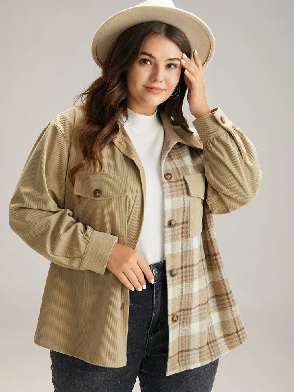 Corduroy Plaid Patchwork Pocket Jacket