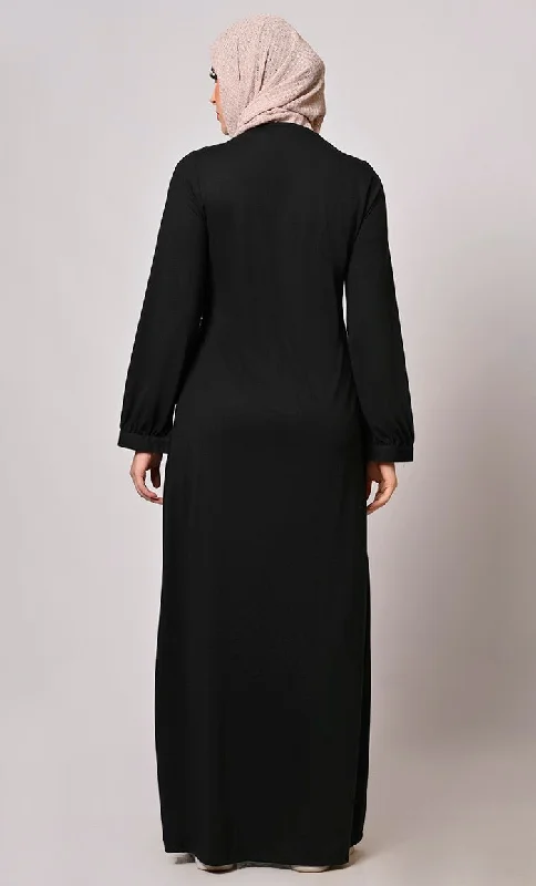 Crafted With Care: Black Abaya with one side waist Gathers and Handwork