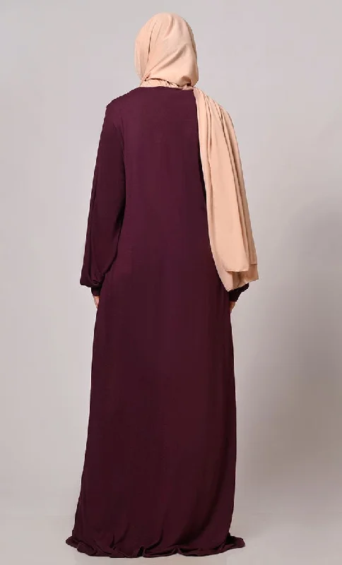 Crafted With Care: Wine Abaya with one side waist Gathers and Handwork