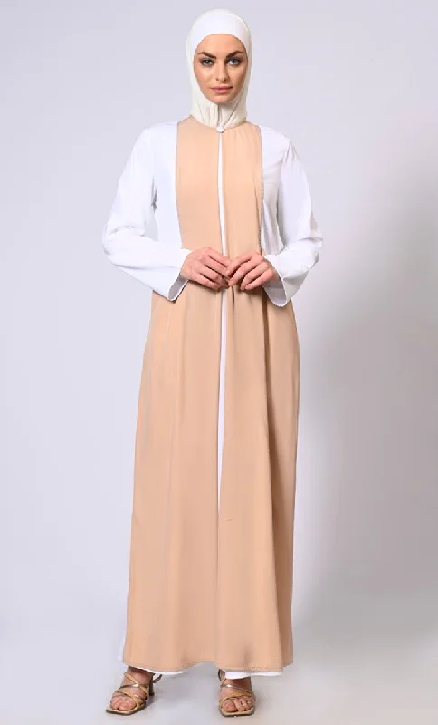 Double Layered Sand Abaya with Sequined Yoke and Front Pockets