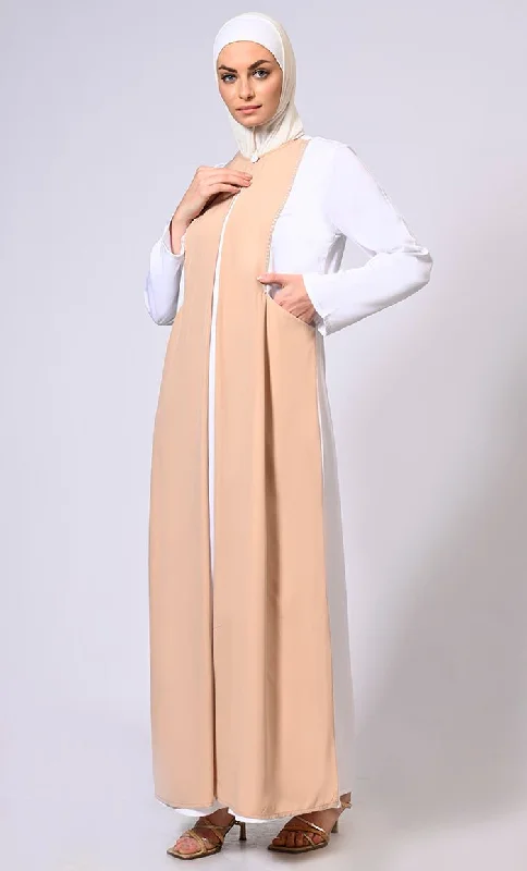 Double Layered Sand Abaya with Sequined Yoke and Front Pockets