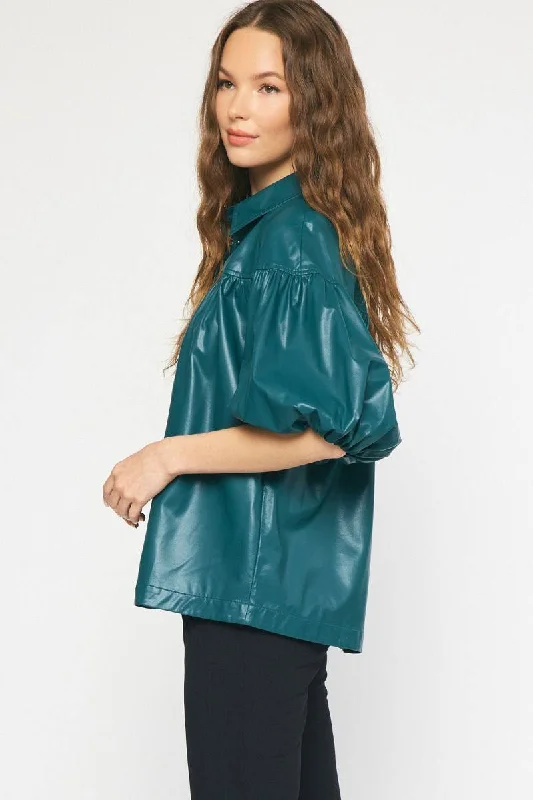 Drop Puff Pleather Blouse