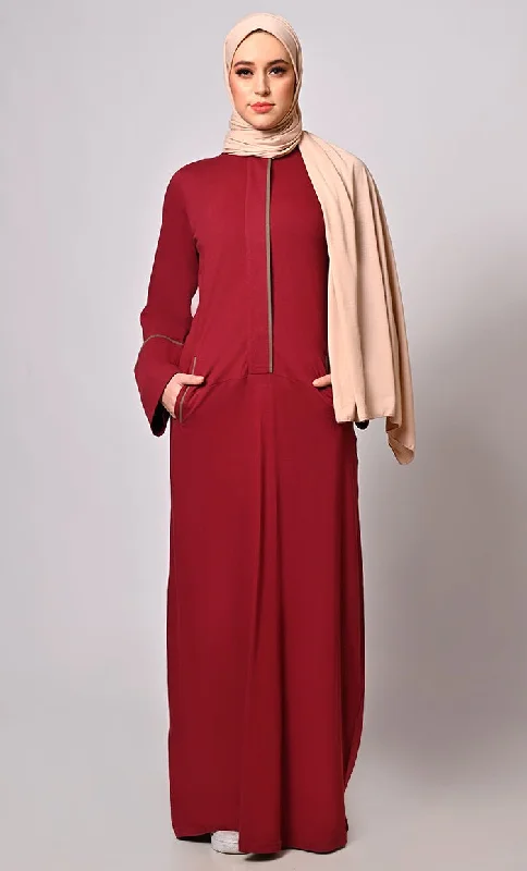 Stay Active in Style: Maroon Abaya with Pockets