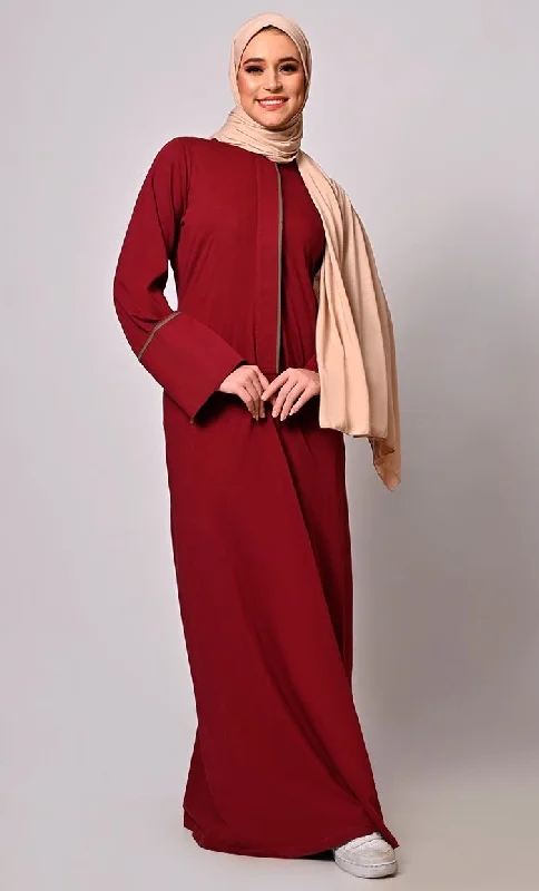 Stay Active in Style: Maroon Abaya with Pockets