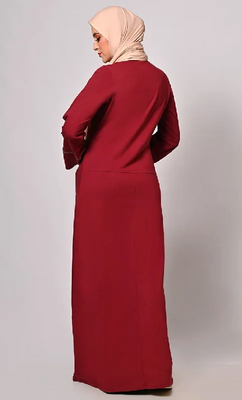 Stay Active in Style: Maroon Abaya with Pockets