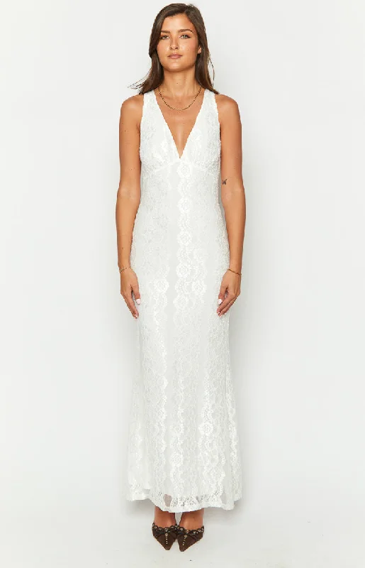 Farida White Lace Maxi Dress