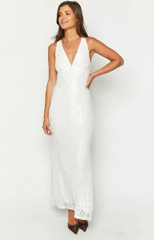 Farida White Lace Maxi Dress