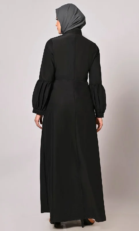 Fashion Fusion: Black Front Slit Abaya and Pant Set