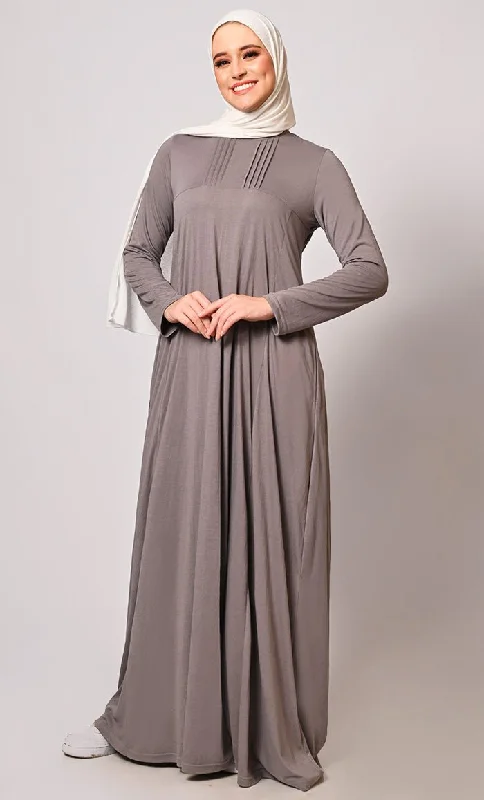 Flowing Elegance: Grey Flared Abaya With Pockets