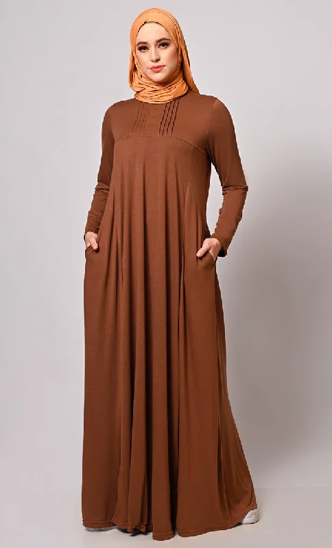 Flowing Elegance: Brown Flared Abaya With Pockets