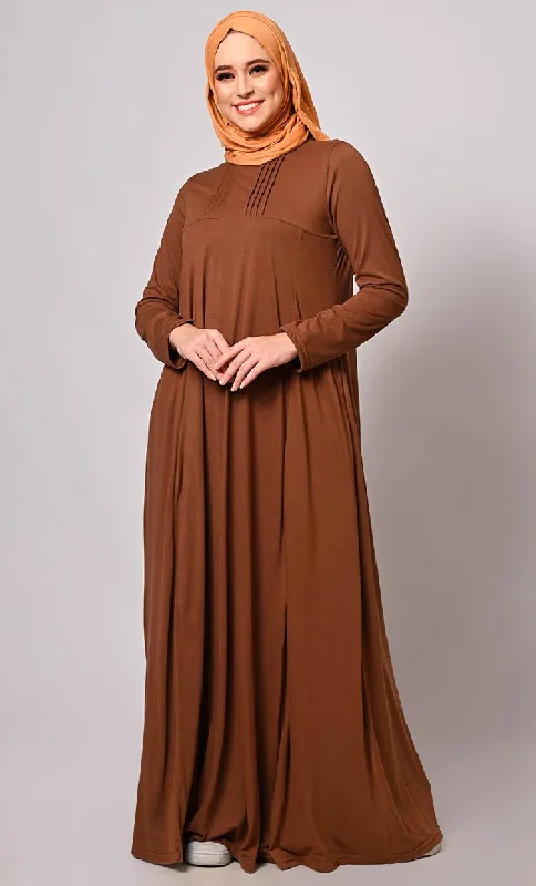 Flowing Elegance: Brown Flared Abaya With Pockets