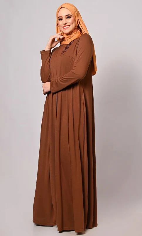 Flowing Elegance: Brown Flared Abaya With Pockets