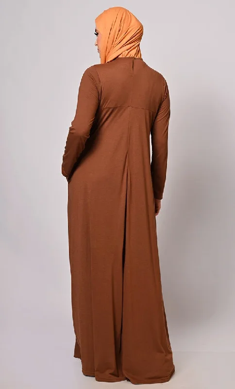 Flowing Elegance: Brown Flared Abaya With Pockets