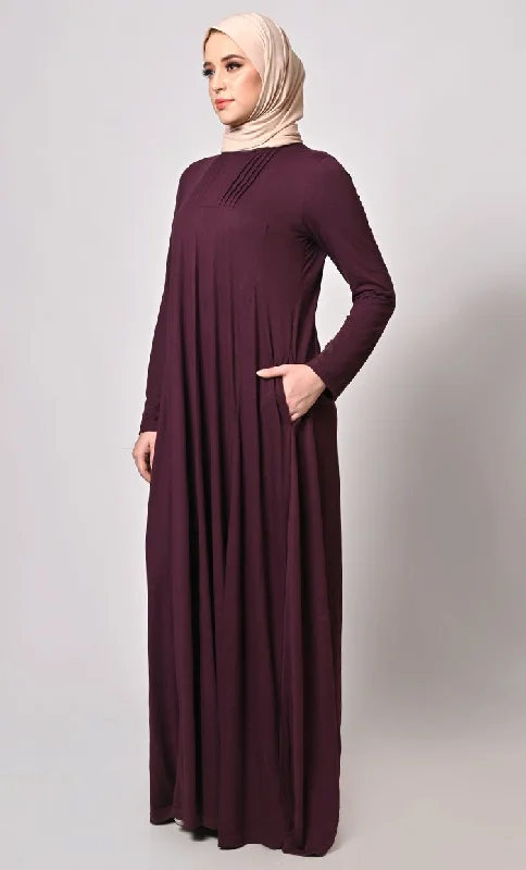 Flowing Elegance: Wine Flared Abaya With Pockets