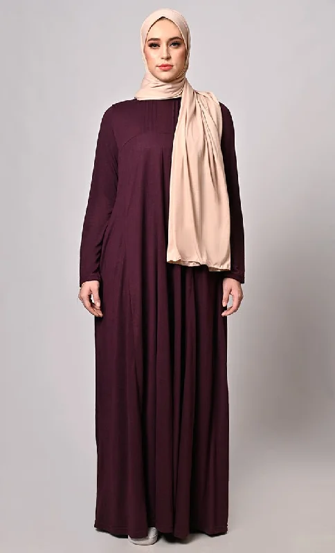 Flowing Elegance: Wine Flared Abaya With Pockets