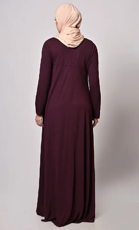 Flowing Elegance: Wine Flared Abaya With Pockets