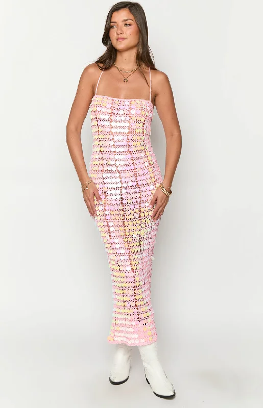 Glance Pink Sequin Strapless Maxi Dress