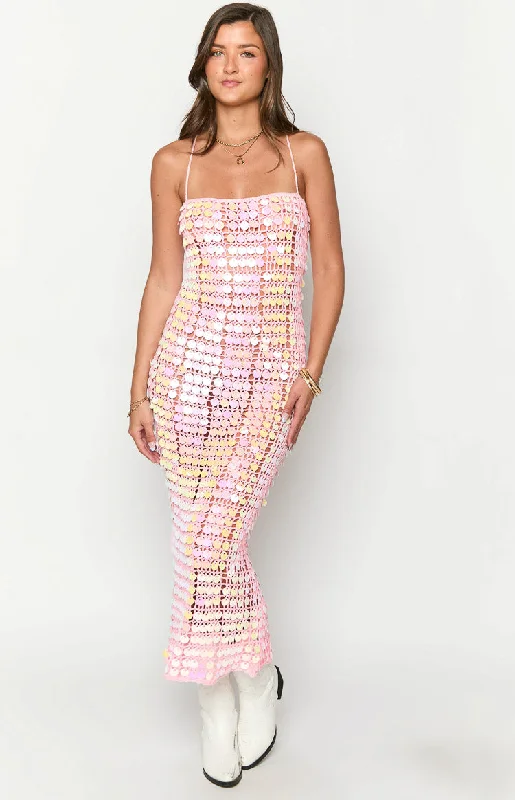 Glance Pink Sequin Strapless Maxi Dress