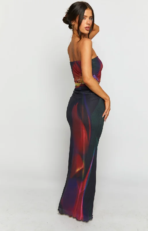 Imogen Black Blurred Tulip Print Maxi Dress