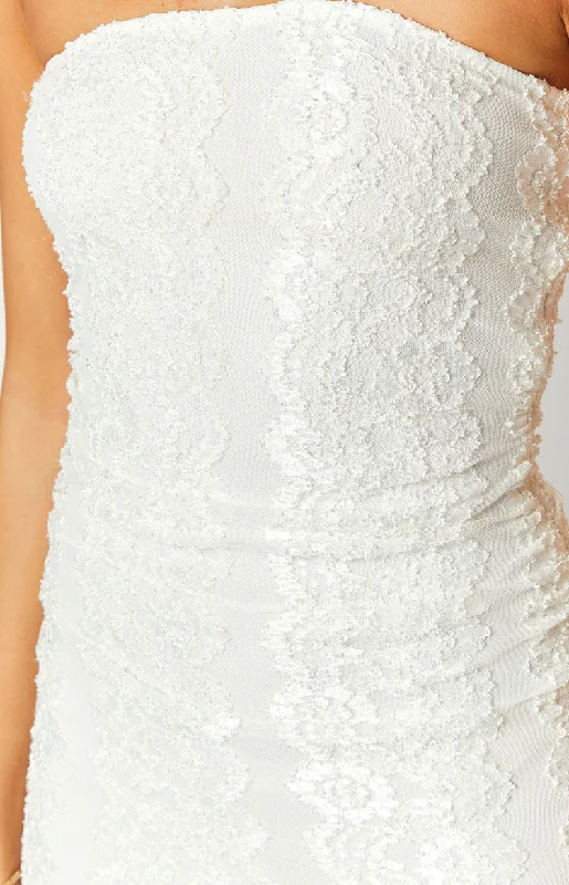 Imogen White Lace Strapless Maxi Dress