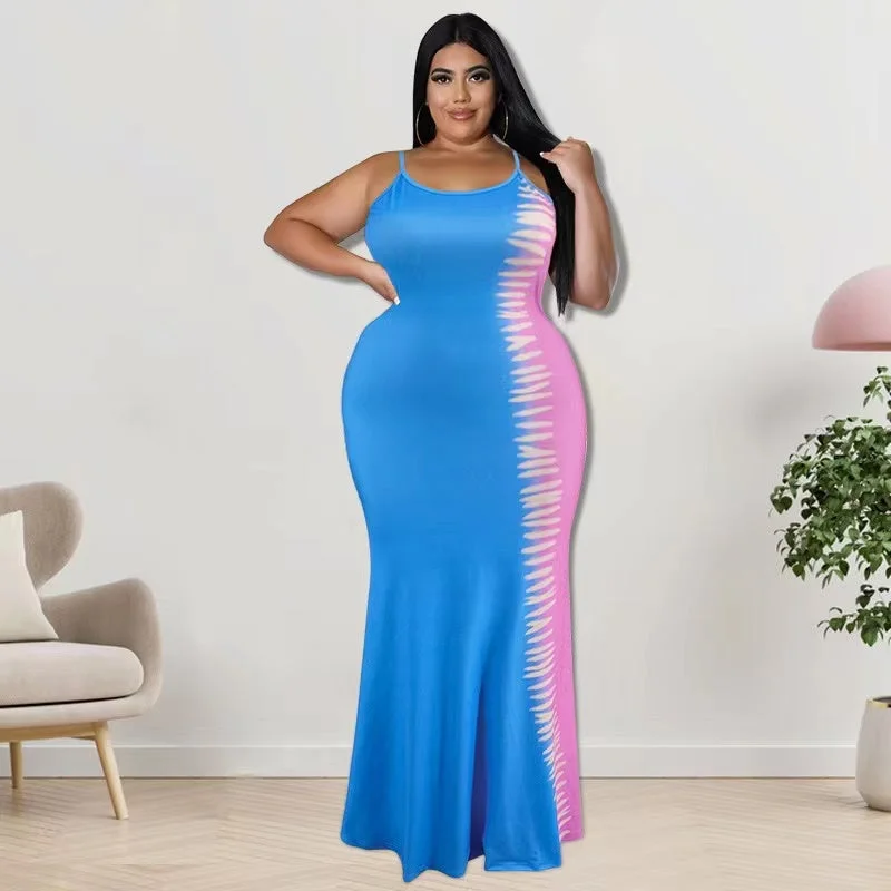 J&H 2023 new arrivals elegance S-5XL two tone maxi dress women mermaid party gowns summer fashion plus size evening dresses