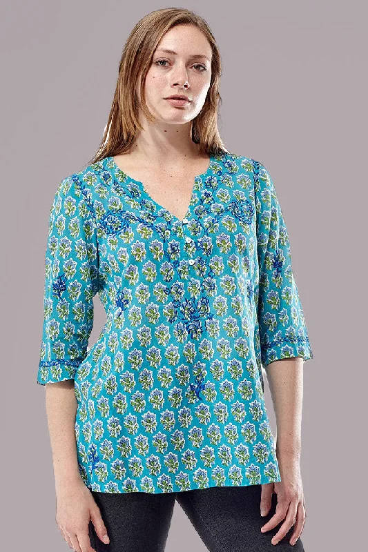 Block Print Tunic With Tonal Embroidery