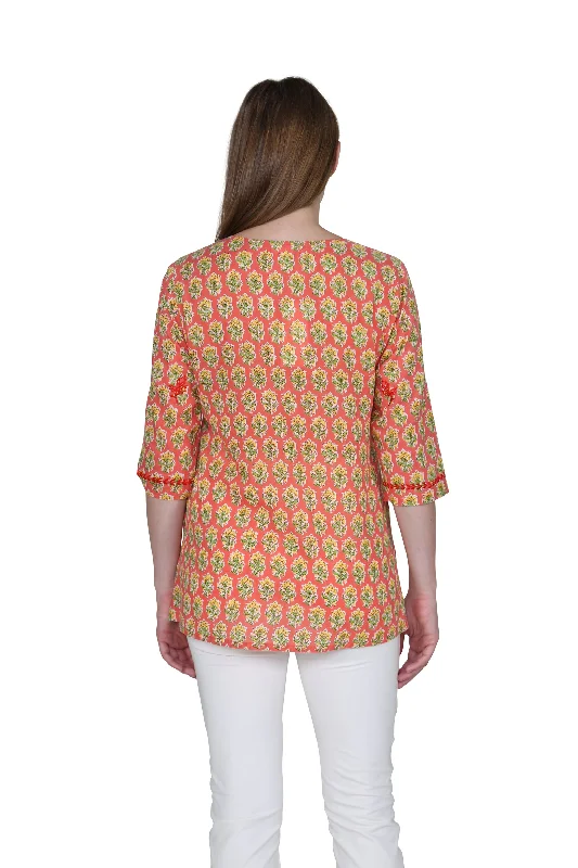 Block Print Tunic With Tonal Embroidery