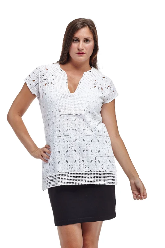 La Cera Cap Sleeve Medallion Lace Tunic