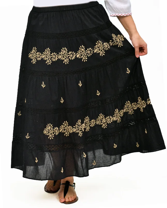 La Cera Embroidered Detail Peasant Skirt