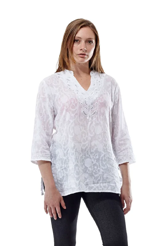 La Cera Embroidered and Beaded Jacquard Cotton Tunic