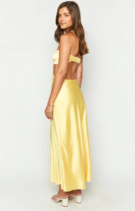 Lili Yellow Satin Strapless Maxi Dress