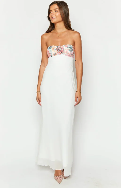 Lyric White Rose Sequin Strapless Maxi Dress