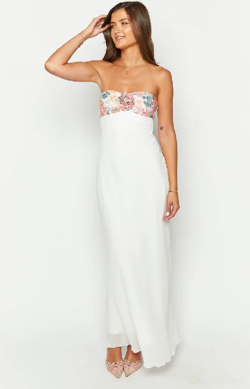 Lyric White Rose Sequin Strapless Maxi Dress