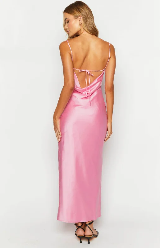 Mallory Pink Satin Maxi Dress