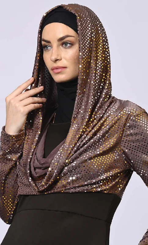 Cowl Neck Abaya with Hood in Dazzling Foil Print