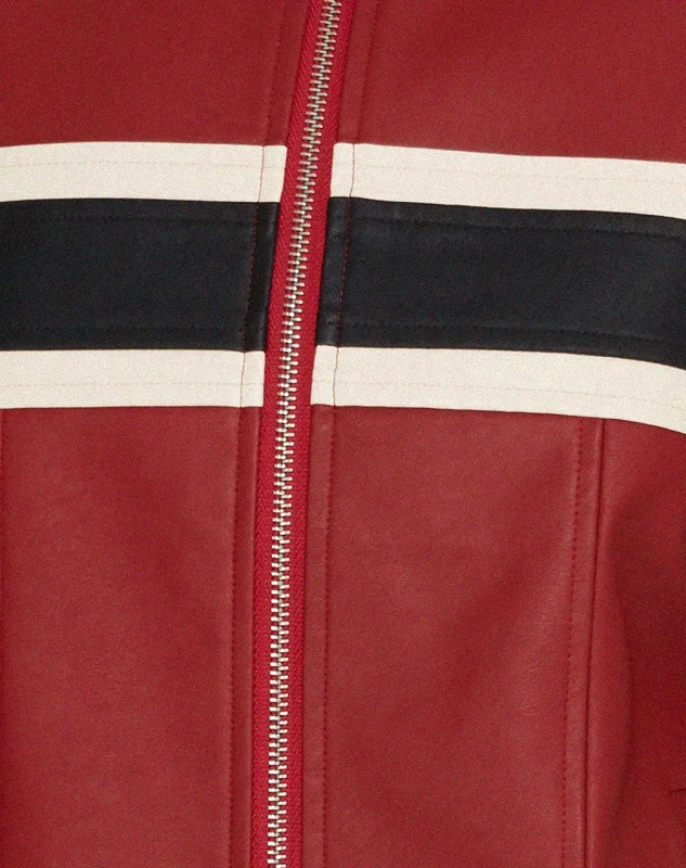 Oliver Zip Up Jacket in PU Red with Ecru Stripe