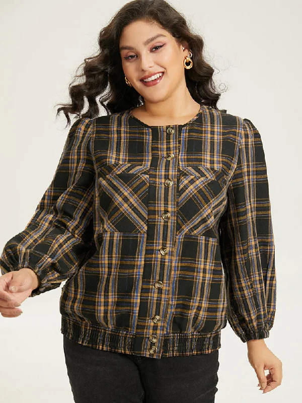 Plaid Button Through Elastic Hem Shacket