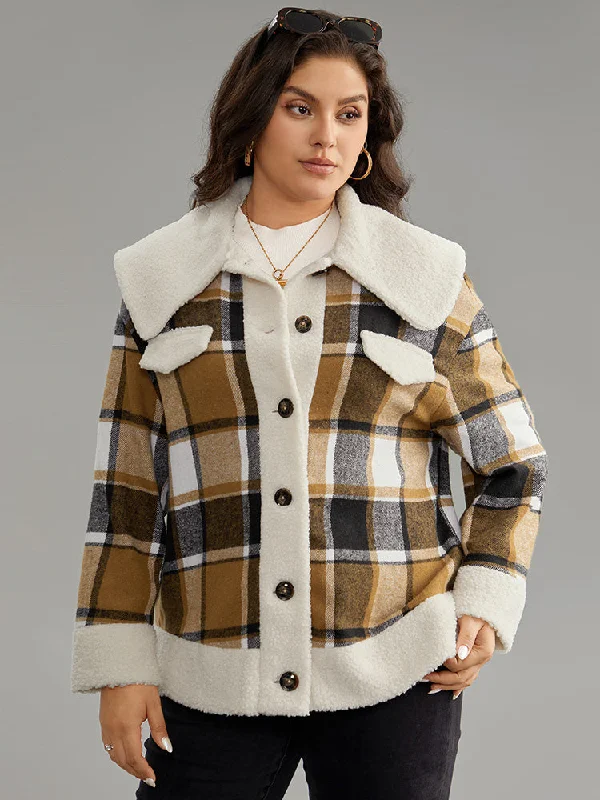 Plaid Contrast Patchwork Button Through Jacket