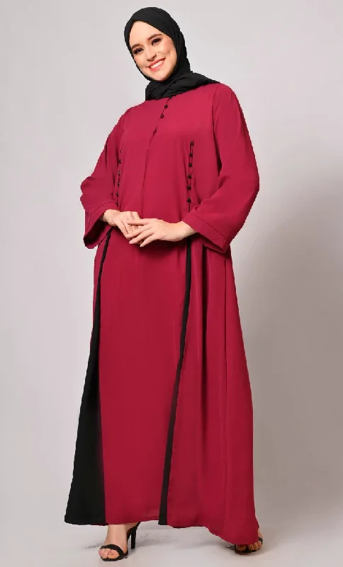 Pleated Perfection: Maroon Abaya with Box Pleats & Side Pockets