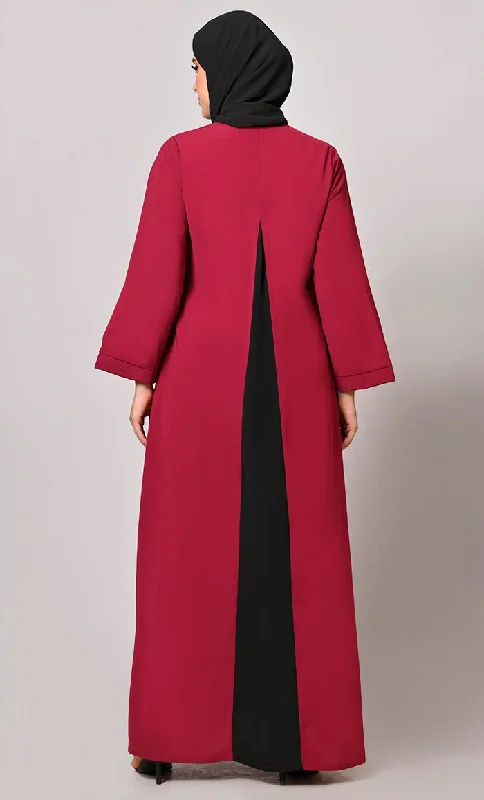 Pleated Perfection: Maroon Abaya with Box Pleats & Side Pockets