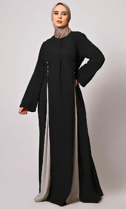 Pleated Perfection: Black Abaya with Box Pleats & Side Pockets