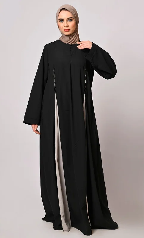 Pleated Perfection: Black Abaya with Box Pleats & Side Pockets