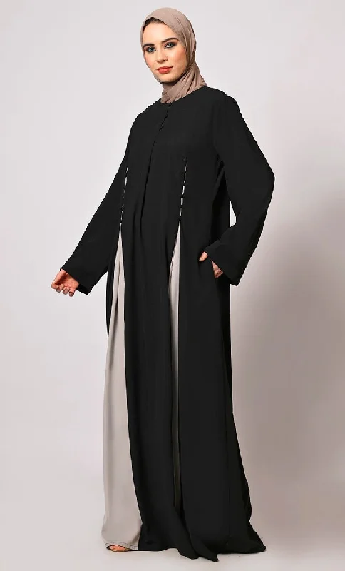 Pleated Perfection: Black Abaya with Box Pleats & Side Pockets