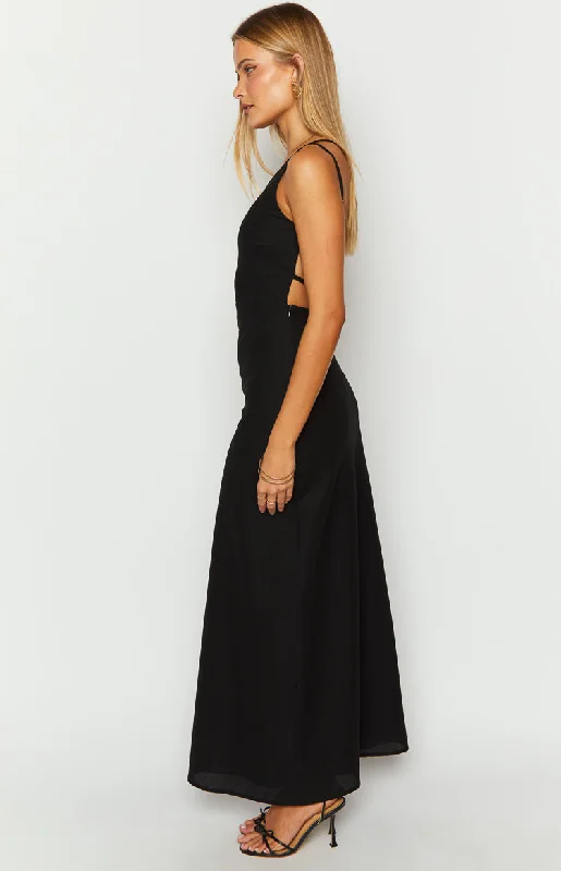 Pluto Black Linen Blend Maxi Dress