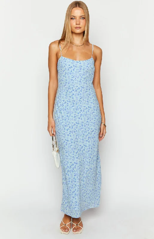 Renesmee Blue Floral Print Maxi Dress