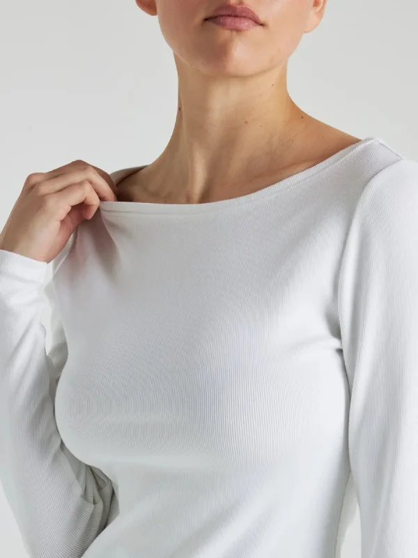 Serene Rib Long Sleeve Top - White