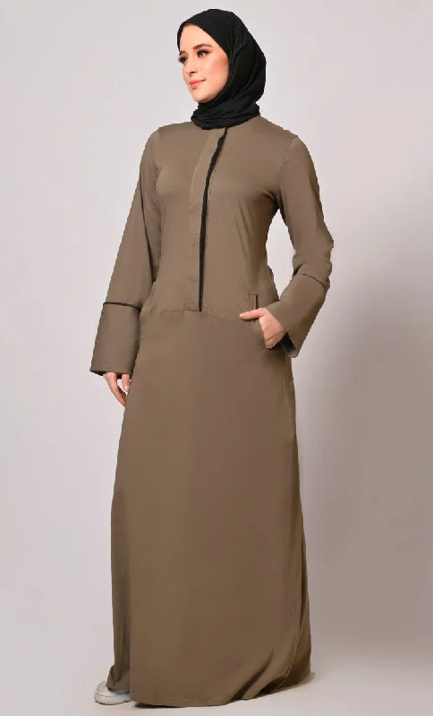 Stay Active in Style : Dark Grey Abaya with Pockets