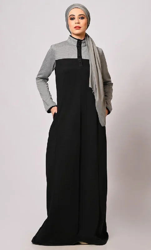 Stay Warm and Stylish: The Two-Color Fleece Abaya