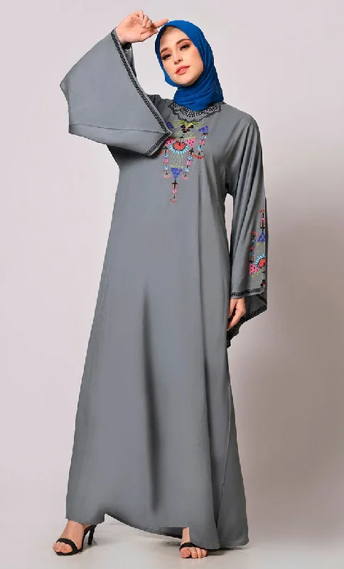 Stitched To Perfection: Grey Embroidered Abaya