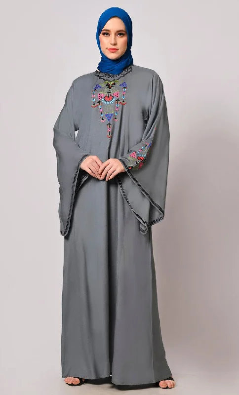 Stitched To Perfection: Grey Embroidered Abaya